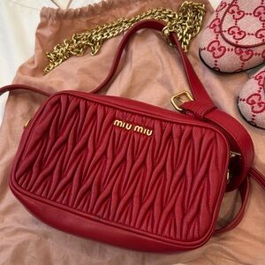 Miu Miu Red Quilted Leather Crossbody Bag